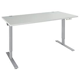 Schäfer Shop Bureau Genius AERO FLEX, réglage électrique de la hauteur, rectangle, pied en T, L 1200 mm, gris clair/blanc alu