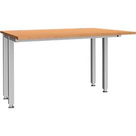 Schäfer Shop Escritorio Genius MODENA FLEX, tubo cuadrado de 4 patas, paneles laterales acortados, An 1200 mm, haya