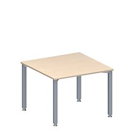 Schäfer Shop Genius Anbautisch MODENA FLEX, höhenverstellbar, Quadrat-Form, 4-Fuß-Quadratrohr, B 1000 x T 1000 mm, Ahorn-Dekor