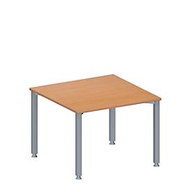 Schäfer Shop Genius Anbautisch MODENA FLEX, höhenverstellbar, Quadrat-Form, 4-Fuß-Quadratrohr, B 1000 x T 1000 mm, Buche-Dekor