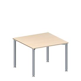 Schäfer Shop Genius Anbautisch MODENA FLEX, höhenverstellbar, Quadrat-Form, 4-Fuß Rundrohr, B 1000 x T 1000 mm, Ahorn-Dekor