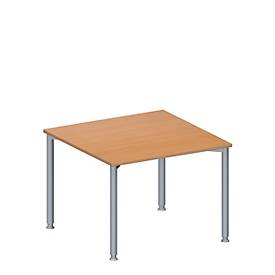 Schäfer Shop Genius Anbautisch MODENA FLEX, höhenverstellbar, Quadrat-Form, 4-Fuß Rundrohr, B 1000 x T 1000 mm, Buche-Dekor