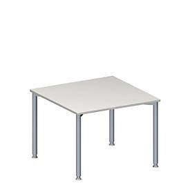 Schäfer Shop Genius Anbautisch MODENA FLEX, höhenverstellbar, Quadrat-Form, 4-Fuß Rundrohr, B 1000 x T 1000 mm, lichtgrau