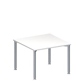 Schäfer Shop Genius Anbautisch MODENA FLEX, höhenverstellbar, Quadrat-Form, 4-Fuß Rundrohr, B 1000 x T 1000 mm, weiß