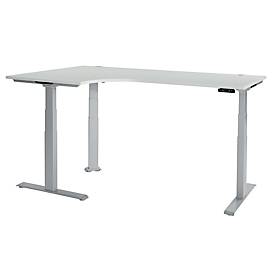 Schäfer Shop Genius angle desk Modena Flex, electrically height adjustable, 90° angle, T-foot, W 2000 mm, light gray/white aluminum