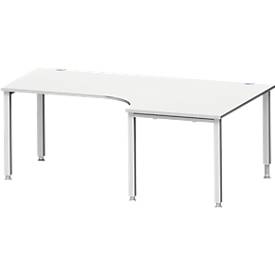 Schäfer Shop Genius angled desk MODENA FLEX 90°, attachment right, C-foot round tube, W 2000 mm, light gray