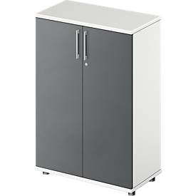 Schäfer Shop Genius Armoire à portes battantes TETRIS WOOD, 3 HC, hauteur incl. patins, L 800 mm, blanc/graphite