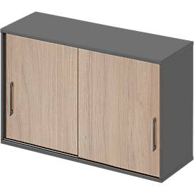 Schäfer Shop Genius Armoire à portes coulissantes à poser TETRIS WOOD, 2 HC, L 1200 mm, hauteur avec patins, chêne/graphite
