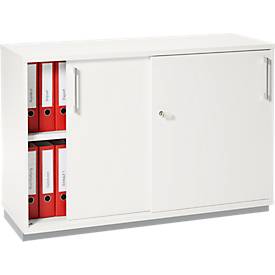 Schäfer Shop Genius Armoire à portes coulissantes TETRIS WOOD, 2 HC, socle en acier inclus, L 1200 x P 421 x H 800 mm, blanc