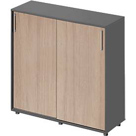 Schäfer Shop Genius Armoire à portes coulissantes TETRIS WOOD, 3 HC, L 1200 mm, hauteur incl. patins, graphite/chêne