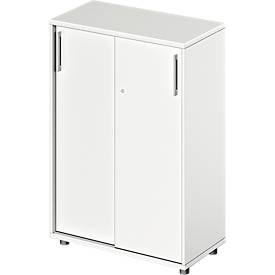 Schäfer Shop Genius Armoire à portes coulissantes TETRIS WOOD, 3 HC, L 800 mm, hauteur incl. patins, blanc