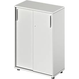 Schäfer Shop Genius Armoire à portes coulissantes TETRIS WOOD, 3 HC, L 800 mm, hauteur incl. patins, gris clair