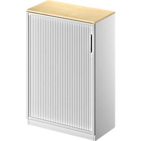Schäfer Shop Genius Armoire à rideau coulissant transversal TETRIS SOLID, 3 HC, l. 800 mm, avec plateau de finition de 19 mm, érable/alu blanc