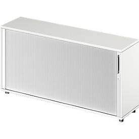 Schäfer Shop Genius Armoire à rideau coulissant transversal TETRIS WOOD, 2 HC, l. 1600 mm, hauteur (patins inclus), blanc