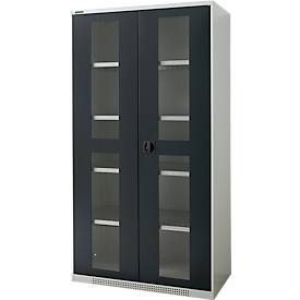 Schäfer Shop Genius Armoire en acier FS, en tôle d'acier, avec fenêtre d'inspection, trous de ventilation, L 1055 x P 520 x H 1950 mm, 5 HC, jusqu'à 500 kg, gris clair/anthracite
