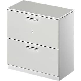 Schäfer Shop Genius Armoire pour dossiers suspendus TETRIS SOLID, 2 HC, L 800 mm, verrouillable, avec plaque de recouvrement, gris clair/alu blanc
