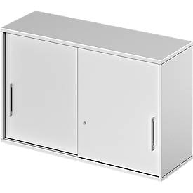 Schäfer Shop Genius Aufsatz-Schiebetürenschrank TETRIS WOOD, 2 OH, B 1200 mm, Höhe inkl. Gleiter, lichtgrau