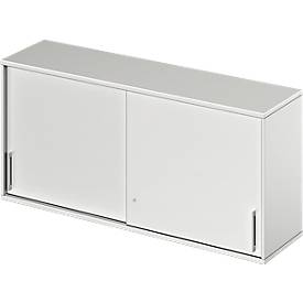 Schäfer Shop Genius Aufsatz-Schiebetürenschrank TETRIS WOOD, 2 OH, B 1600mm, Höhe inkl. Gleiter, lichtgrau