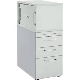 Schäfer Shop Genius Beistellcontainer mit Aufsatzschrank inkl. Schiebetür, Container & Schiebetür abschließbar, mit Griff eckig, lichtgrau 