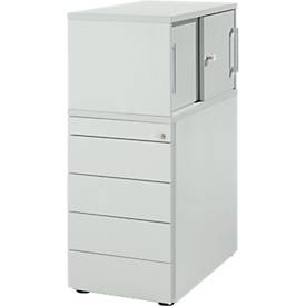 Schäfer Shop Genius Beistellcontainer mit Aufsatzschrank inkl. Schiebetür, Container & Schiebetür abschließbar, mit Griffnut, lichtgrau 