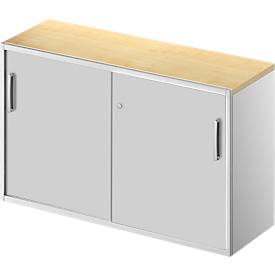 Schäfer Shop Genius Beistellschrank TETRIS SOLID, 2 OH, in Schreibtischhöhe, B 1200 mm, 25 mm Abdeckplatte, Ahorn-Dekor/weißalu