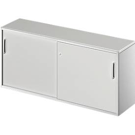 Schäfer Shop Genius Beistellschrank TETRIS SOLID, 2 OH, in Schreibtischhöhe, B 1600 mm, 25 mm Abdeckplatte, lichtgrau/weißalu