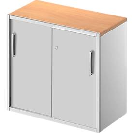 Schäfer Shop Genius Beistellschrank TETRIS SOLID, 2 OH, in Schreibtischhöhe, B 800 mm, 25 mm Abdeckplatte, Buche-Dekor/weißaluminium