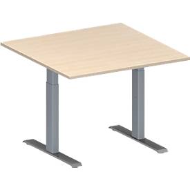 Schäfer Shop Genius Besprechungstisch MODENA FLEX, Quadrat, T-Fuß Rechteckrohr, B 1000 x T 1000 x H 650-850 mm, Ahorn/weißaluminium RAL 9006