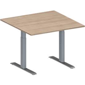 Schäfer Shop Genius Besprechungstisch MODENA FLEX, Quadrat, T-Fuß Rechteckrohr, B 1000 x T 1000 x H 650-850 mm, Eiche-Dekor/weißaluminium RAL 9006