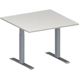 Schäfer Shop Genius Besprechungstisch MODENA FLEX, Quadrat, T-Fuß Rechteckrohr, B 1000 x T 1000 x H 650-850 mm, lichtgrau/weißaluminium RAL 9006