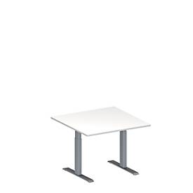 Schäfer Shop Genius Besprechungstisch MODENA FLEX, Quadrat, T-Fuß Rechteckrohr, B 1000 x T 1000 x H 650-850 mm, weiß/weißaluminium RAL 9006