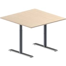 Schäfer Shop Genius Besprechungstisch MODENA FLEX, Quadrat, T-Fuß Rundrohr, B 1000 x T 1000 x H 650-850 mm, Ahorn/weißaluminium RAL 9006