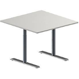 Schäfer Shop Genius Besprechungstisch MODENA FLEX, Quadrat, T-Fuß Rundrohr, B 1000 x T 1000 x H 650-850 mm, lichtgrau/weißaluminium RAL 9006