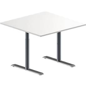 Schäfer Shop Genius Besprechungstisch MODENA FLEX, Quadrat, T-Fuß Rundrohr, B 1000 x T 1000 x H 650-850 mm, weiß/weißaluminium RAL 9006