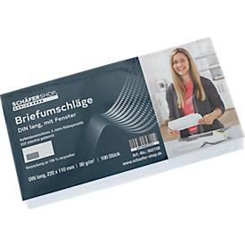Schäfer Shop Genius Briefumschläge, DIN lang, mit Fenster, Haftklebung, Papier, weiß, 100 Stück