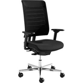 Schäfer Shop Genius Bürostuhl SSI PROLINE PREMIUM S2, teilautomatische Synchronmechanik, mit Armlehnen, Netz-Rückenlehne, schwarz/alusilber