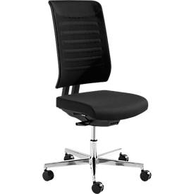 Schäfer Shop Genius Bürostuhl SSI PROLINE PREMIUM S2, teilautomatische Synchronmechanik, ohne Armlehnen, Netz-Rückenlehne, schwarz/alusilber