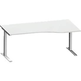 Schäfer Shop Genius Bureau asymétrique MODENA FLEX, pieds en C avec tubes rectangulaires, l. 1800 mm, extension à droite, gris clair/alu blanc 