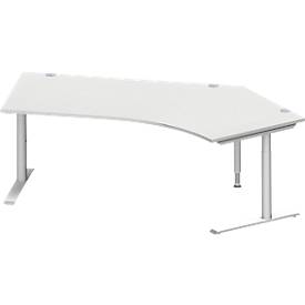 Schäfer Shop Genius Bureau d'angle MODENA FLEX 135°, approche à droite, tube rond à pied en C, L 2165 mm, gris clair