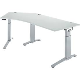 Schäfer Shop Genius bureau ERGOSTYLE S, 135°, één niveau, elektrisch in hoogte verstelbaar, aanbouw links, C-voet, B 2165 x D 800 x H 715-1182 mm, incl. Memory Master, aluminium lichtgrijs/wit