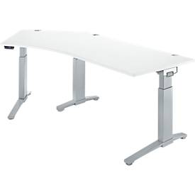 Schäfer Shop Genius bureau ERGOSTYLE S, 135°, één niveau, elektrisch in hoogte verstelbaar, bevestiging links, C-voet, B 2165 x D 800 x H 715-1182 mm, incl. Memory Master, blank aluminium/wit