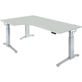 Schaefer Shop Genius bureau ERGOSTYLE S, 90°, elektrisch in hoogte verstelbaar, één niveau, aanbouw links, C-voet, B 2000 x D 800 x H 715 - 1182 mm, incl. Memory Master, aluminium lichtgrijs/wit