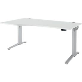 Schaefer Shop Genius bureau ERGOSTYLE S, elektrisch in hoogte verstelbaar, één niveau, aanbouw links, C-voet, B 1800 x D 800/1000 x H 715-1182 mm, incl. Memory Master, aluminium lichtgrijs/wit