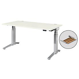 Schäfer Shop Genius bureau ERGOSTYLE S, rechthoekig, 2-traps elektrisch in hoogte verstelbaar, C-voet, B 1600 x D 800 x H 635-1305 mm, incl. Memory Master + lade, wit/blank aluminium