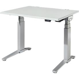 Schäfer Shop Genius bureau ERGOSTYLE S, rechthoekig, elektrisch in hoogte verstelbaar, tweetraps, C-voet, B 1200 x D 800 x H 635-1305 mm, incl. Memory Master, aluminium lichtgrijs/wit