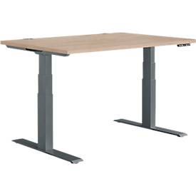 Schäfer Shop Genius Bureau MODENA FLEX, réglage électrique de la hauteur, rectangle, pied en T, L 1200 x P 800 mm, chêne/anthracite