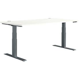 Schäfer Shop Genius Bureau MODENA FLEX, réglage électrique de la hauteur, rectangle, pied en T, L 1600 x P 800 mm, blanc/anthracite