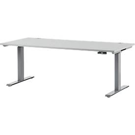Schäfer Shop Genius Bureau MODENA FLEX, réglage électrique de la hauteur, rectangle, pied en T, L 1800 x P 800 mm, gris clair/alu blanc