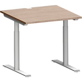 Schäfer Shop Genius Bureau MODENA FLEX, tube rond à pieds en T, L 800 x P 800 mm, décor chêne/alu blanc