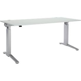 Schäfer Shop Genius Bureau PLANOVA ErgoSTYLE, pieds en C, rectangulaire, 1 niveau de réglage élect. de la hauteur, l. 1800 mm, gris clair/alu blanc 